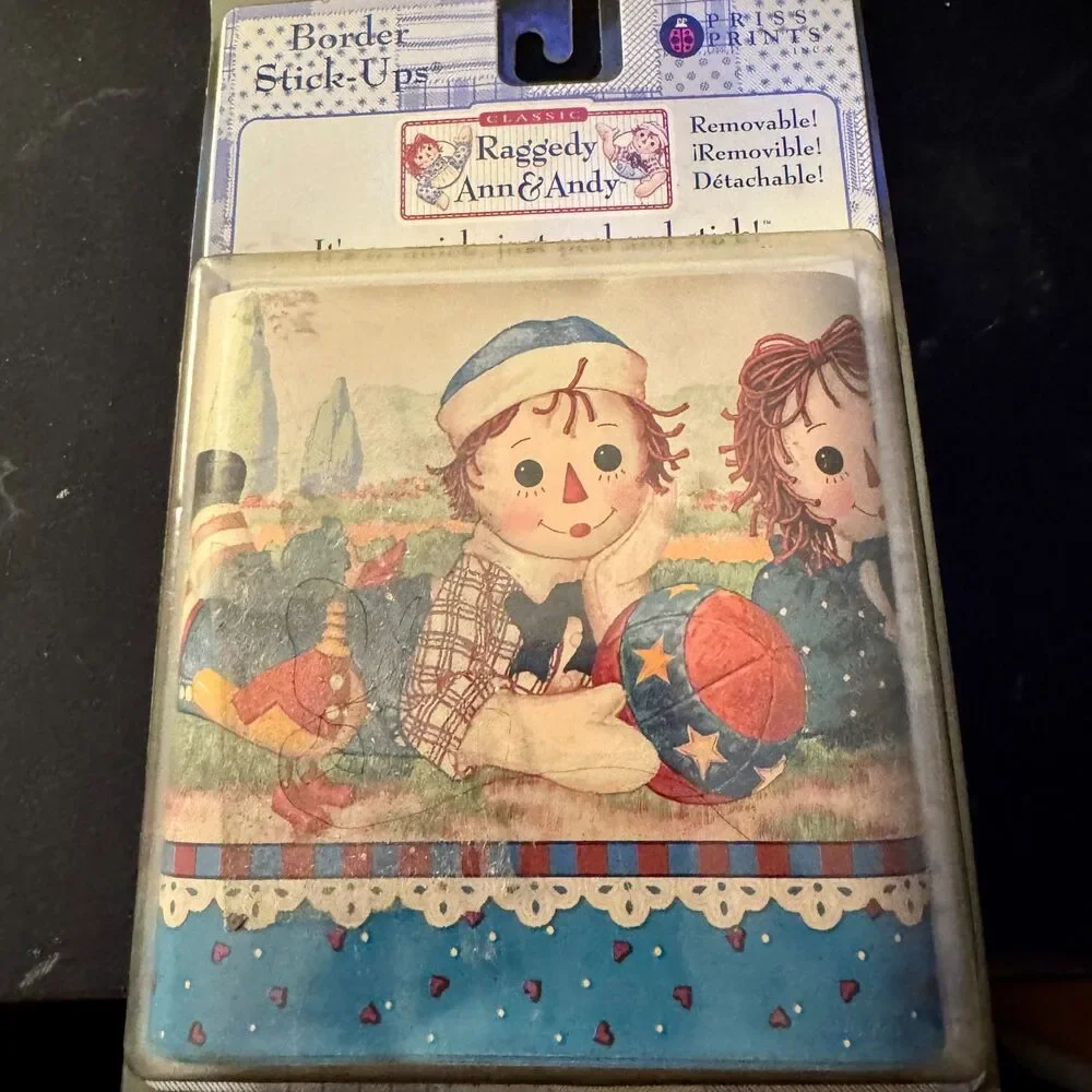 Classic Raggedy Ann & Andy 3-Piece Nursery Accessory Set/boarder/stickers VTG